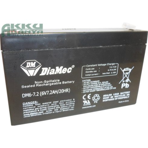 DIAMEC 6V 7,2Ah akkumulátor DM6-7.2