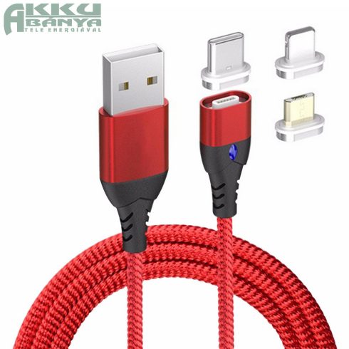 Mágneses USB kábel, 3A PD-QC gyors-töltés, piros