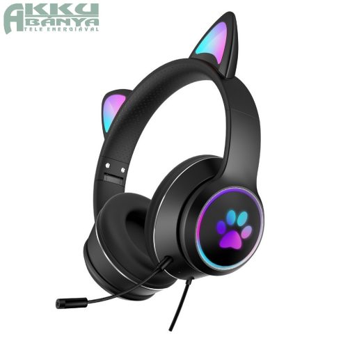 AKZ-022 vezetékes, macskafüles fejhallgató, fekete