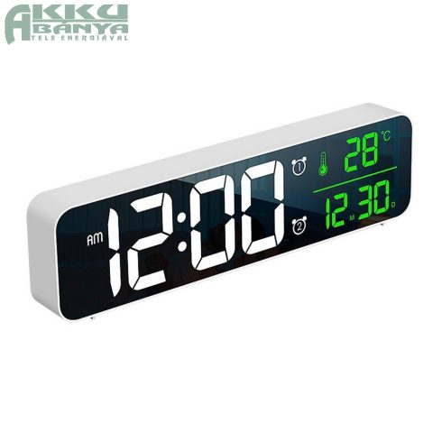 LED-es óra ébresztő funkcióval, dátum-hőmérséklet kijelzéssel, fehér-zöld