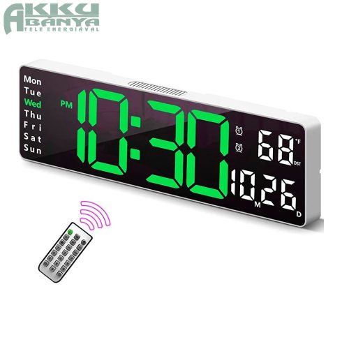 LED-es óra dátum-hőmérséklet kijelzéssel, távirányítós, fehér-zöld