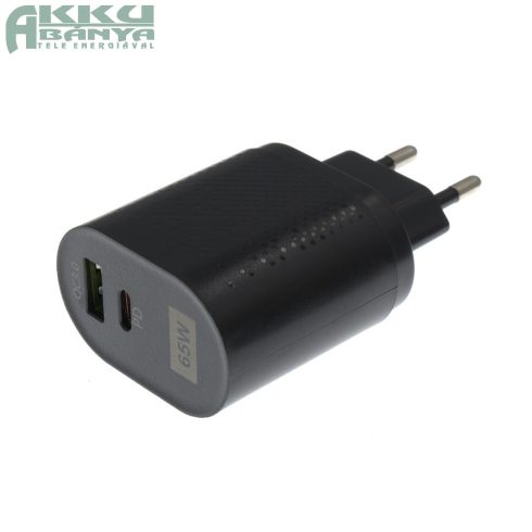 BK375-GaN 65W USB-A/USB-C gyorstöltő, fekete