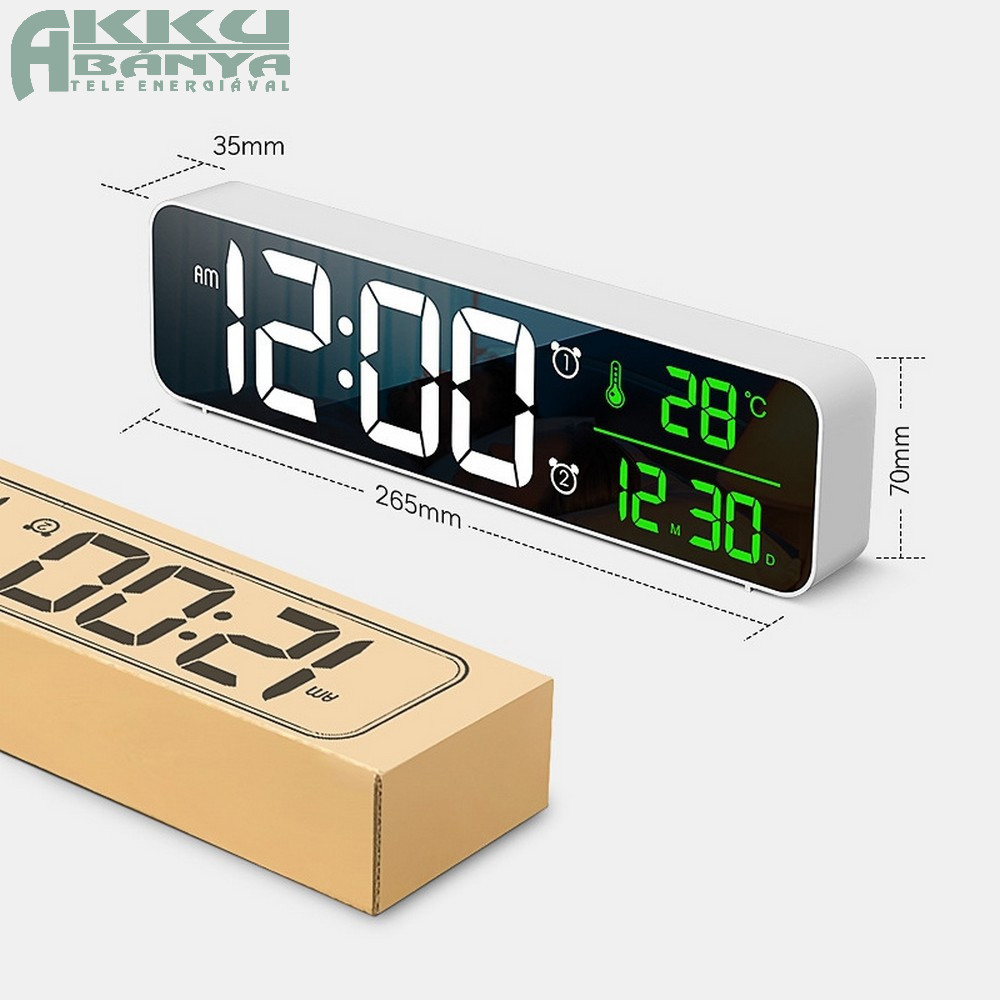 LED-es óra ébresztő funkcióval, dátum-hőmérséklet kijelzéssel, fehér